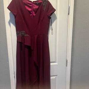 David Meister Burgundy Dress with Embellishments